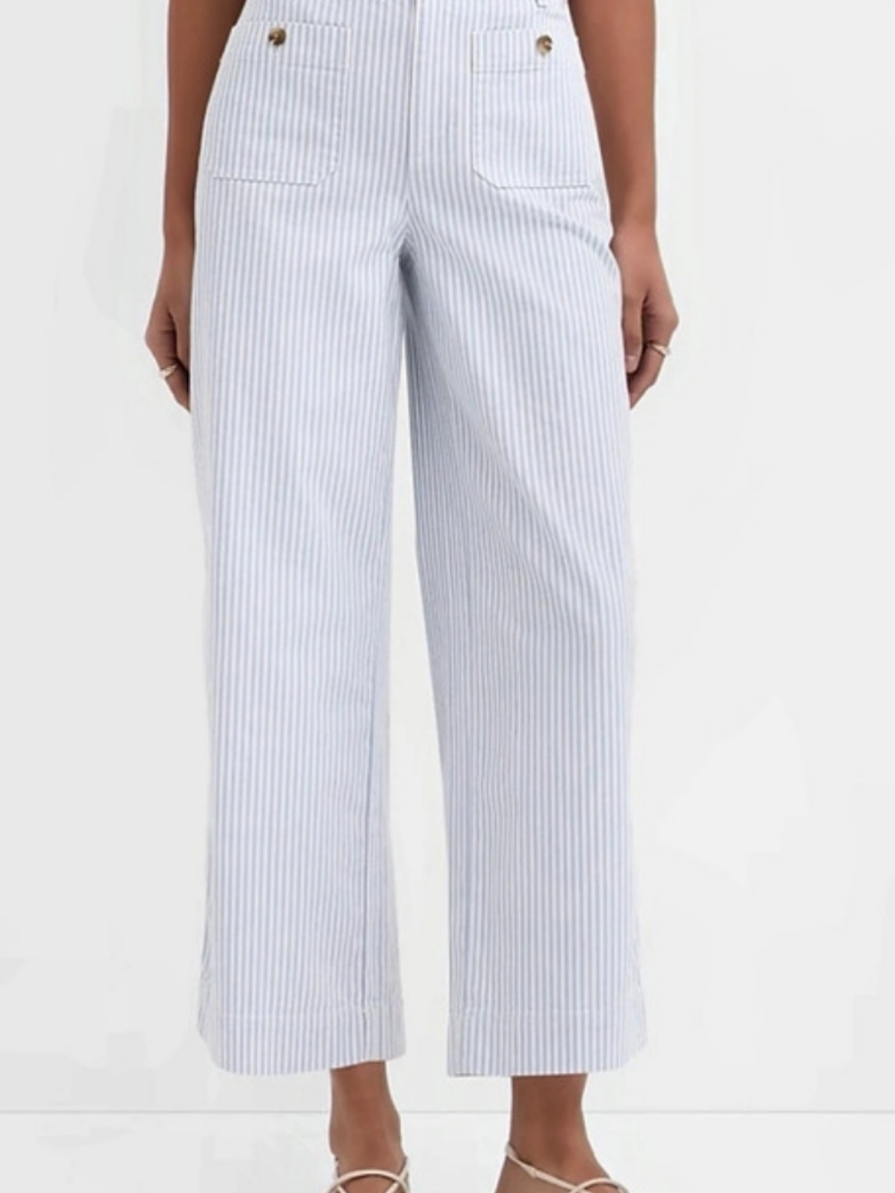 LOFT The Palmer Wide Leg Crop Pants in Blue & White Stripes 14 Petite